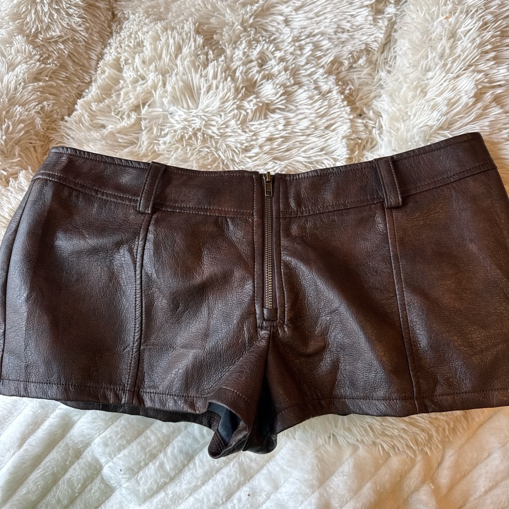 Brown Leather Women Shorts